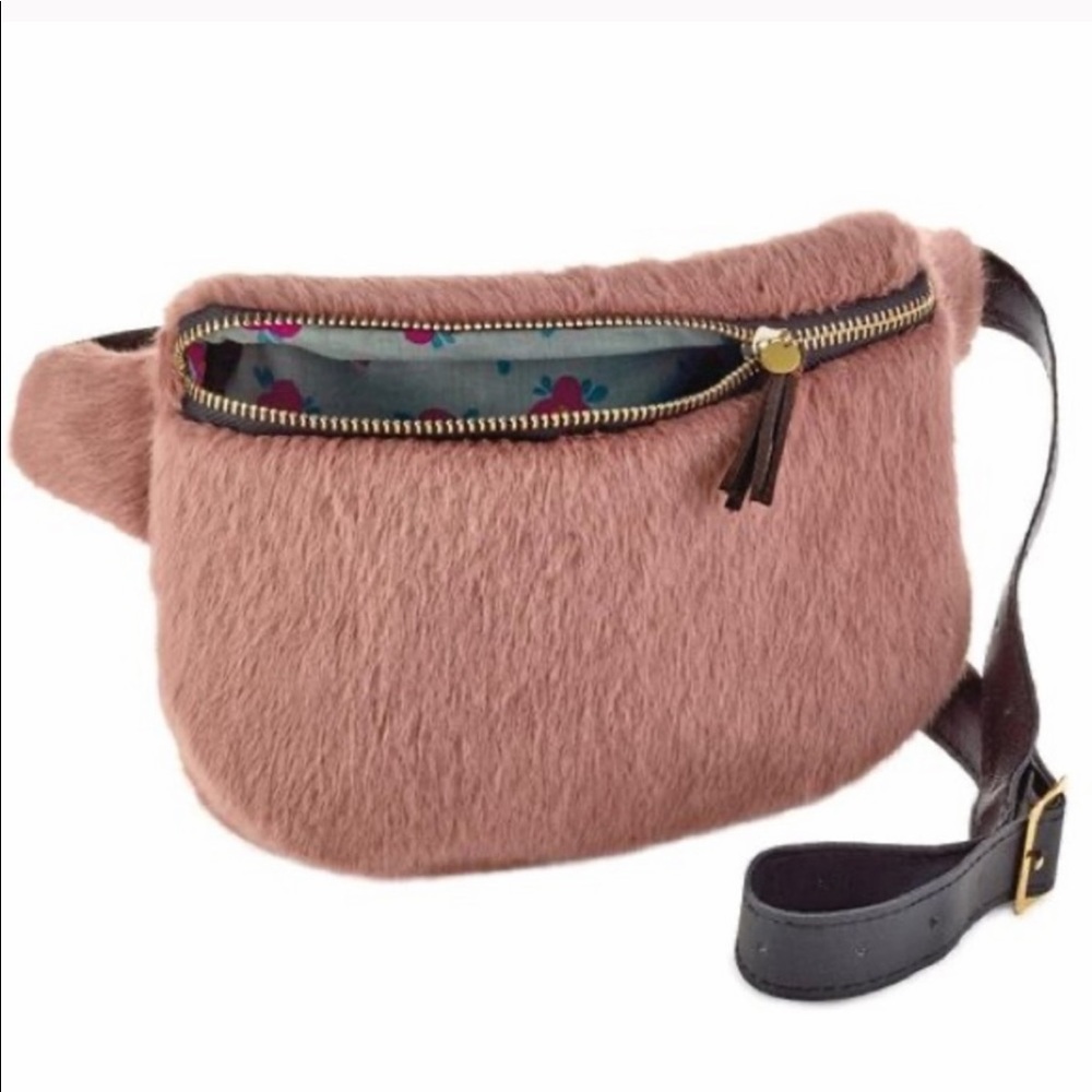 Natural life dusty rose fuzzy belt bag